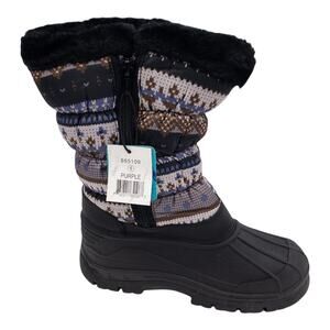 Xtreme Winter Snow Duck Boots 6 Women's Black Fair Isle Knit Top